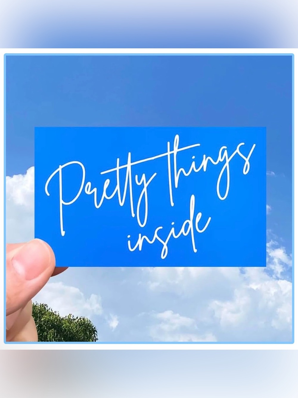 Bright Blue Card with White Script "Pretty Things Inside" Set of 50